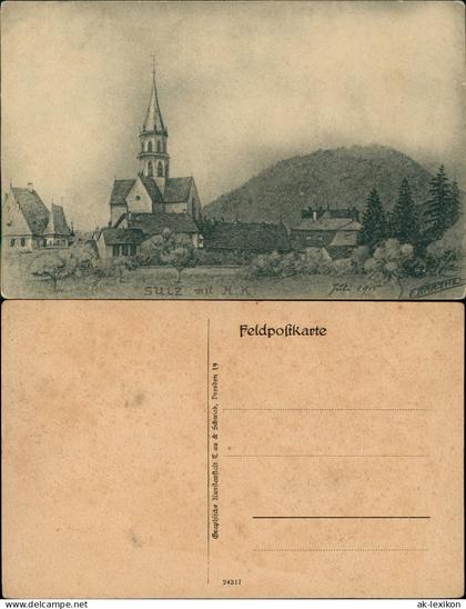 Sulz (Oberelsass) Soultz-Haut-Rhin Stadt Skizze Künstlerkarte 1915