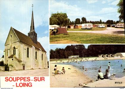 CPSM Souppes sur Loing (Seine et Marne) L'Eglise St Clair Le Camping la Plage