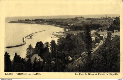 CPA Thonon Les Bains Le port de Rives et pointe de Ripaille