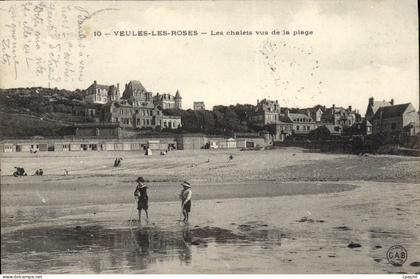 CPA Veules Les Roses Les Chalets Vus De La Plage