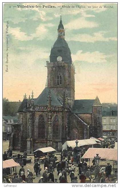 DEPT DIVERS- manche - ref A664- villedieu les poeles - abside de l eglise un jour de marché - carte bon etat -