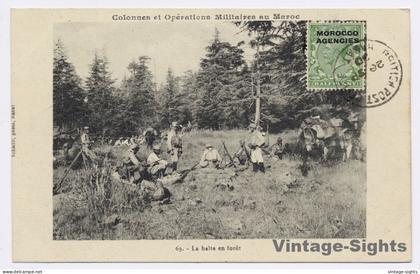 French Protectorate in Morocco: Le Halte en Fôret / Soldats (Vintage PC 1920)