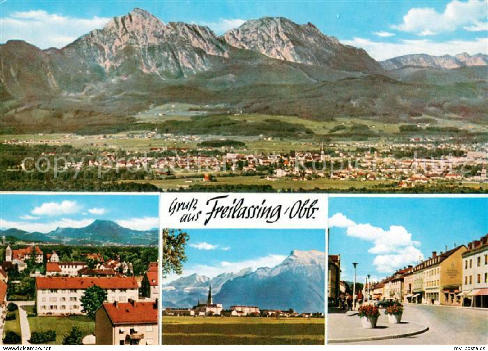Freilassing Gesamtansicht mit Alpenpanorama Fliegeraufnahme Innenstadt