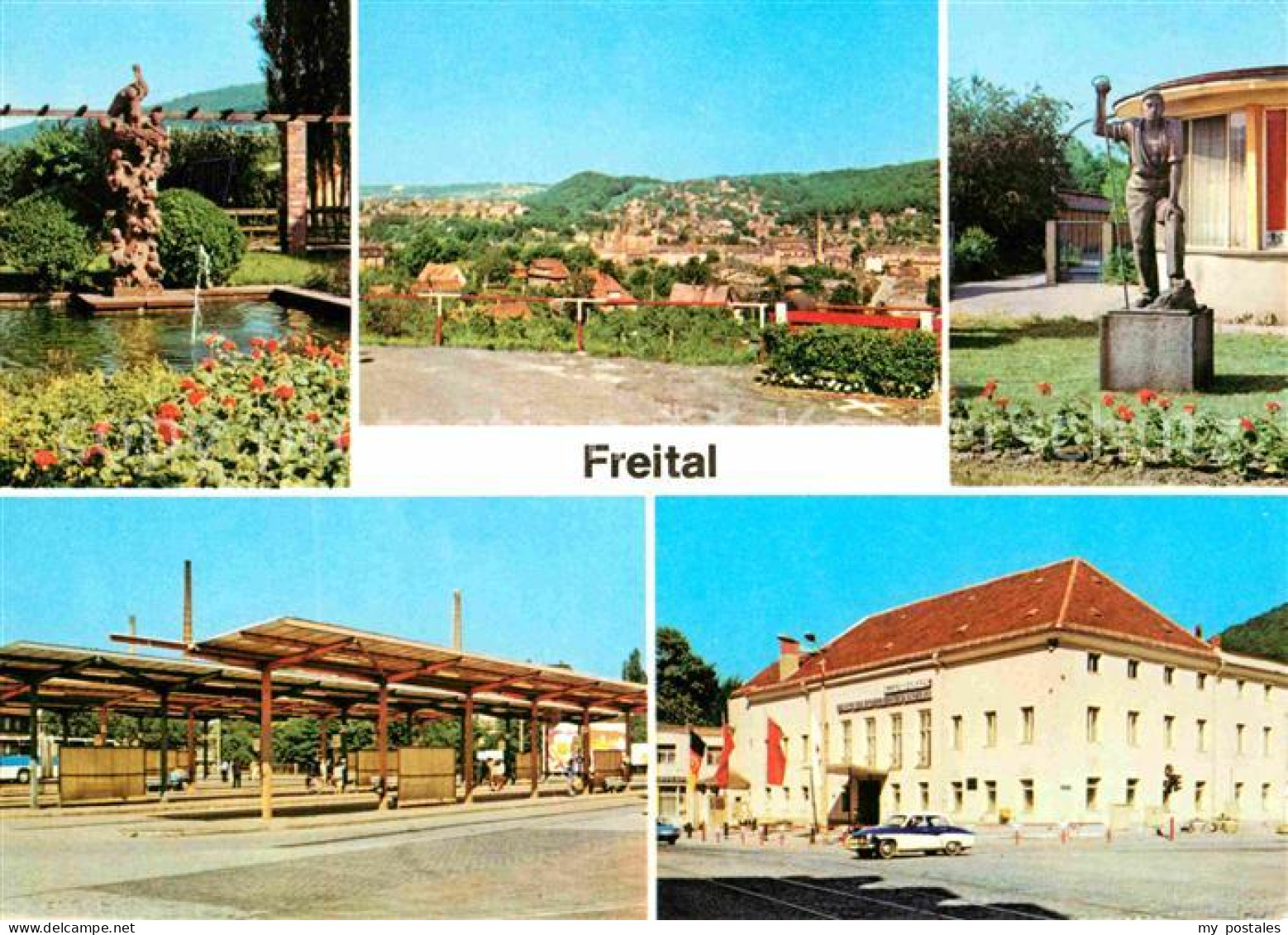 Freital Storchenbrunnen Teilansicht Stahlwerkerdenkmal Busbahnhof Klubhaus