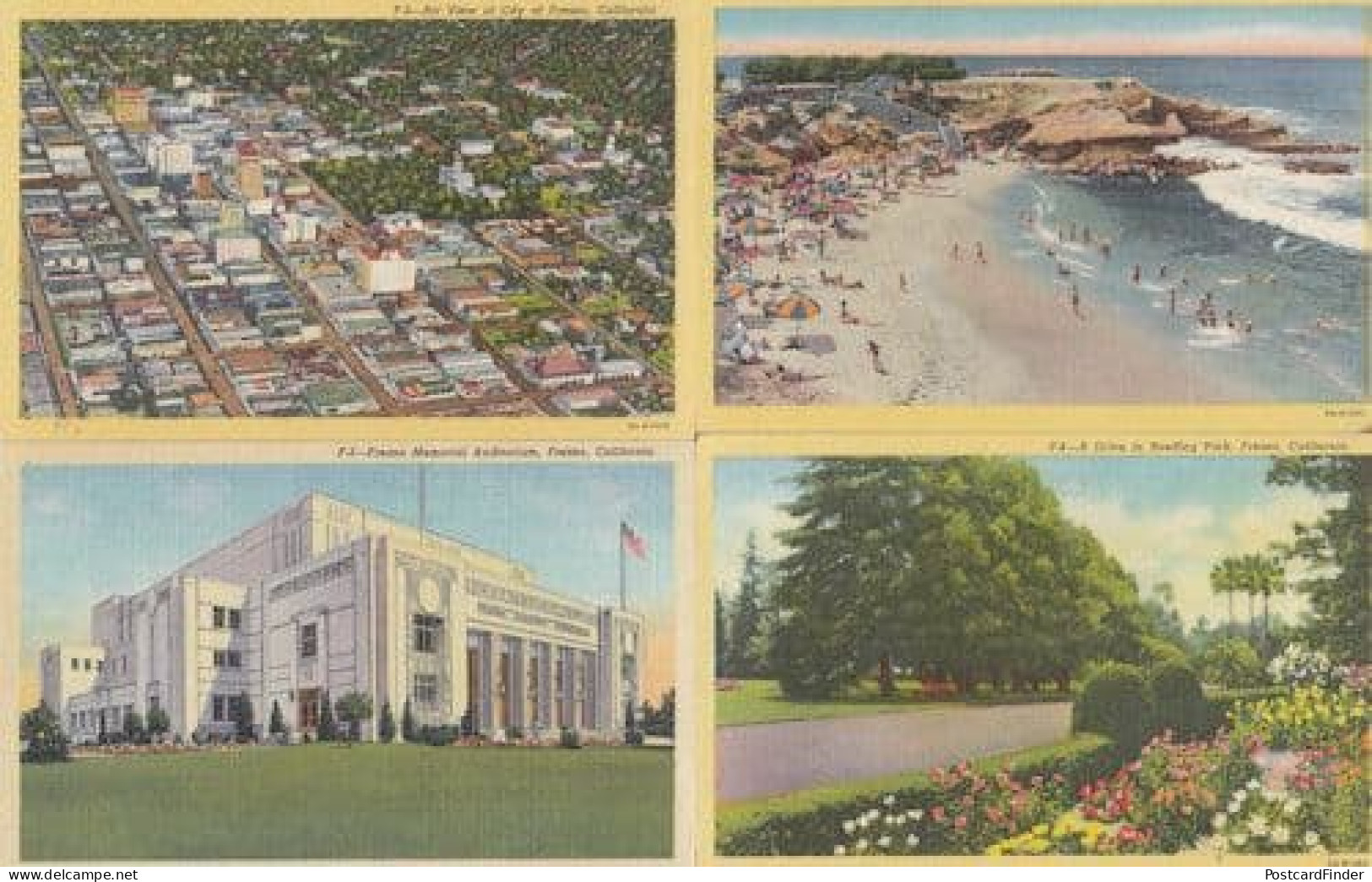 Fresno CA Memorial Auditorium Aerial Park 4x 1940s Postcard s