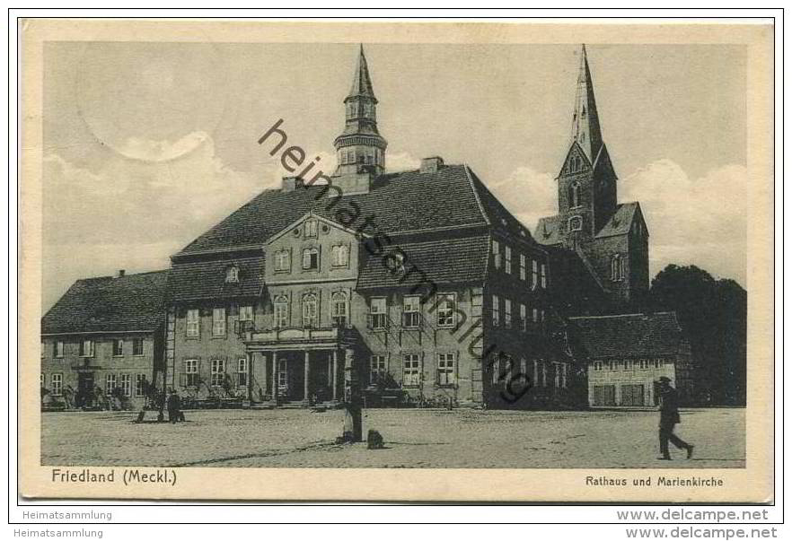 Friedland (Meckl.) Mecklenburg - Rathaus und Marienkirche - Verlag A. Christann Friedland gel. 1934