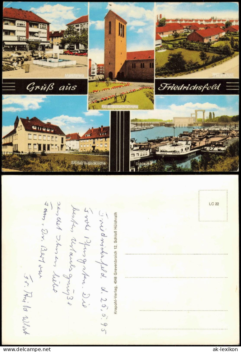 Friedrichsfeld-Voerde (Niederrhein) Marktplatz, Kirchen und Schleuse 1990