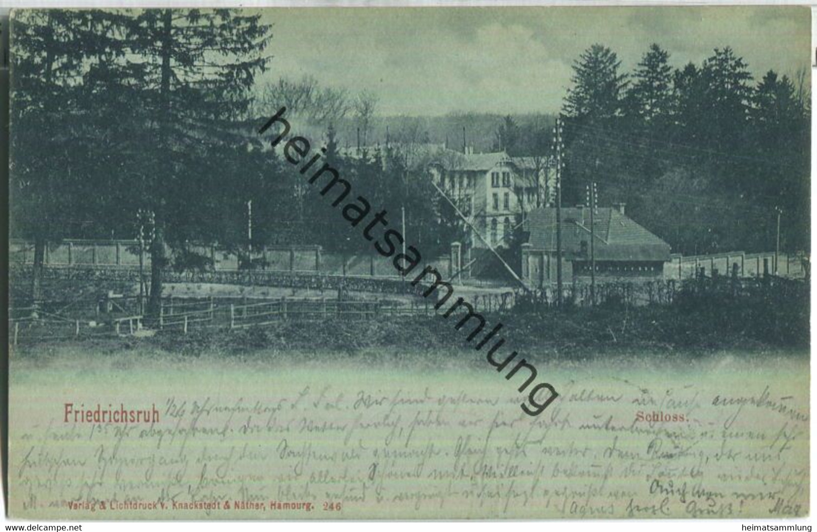 Friedrichsruh - Schloss - Bahnübergang - Bahnpoststempel - Verlag Knackstedt & Näther Hamburg