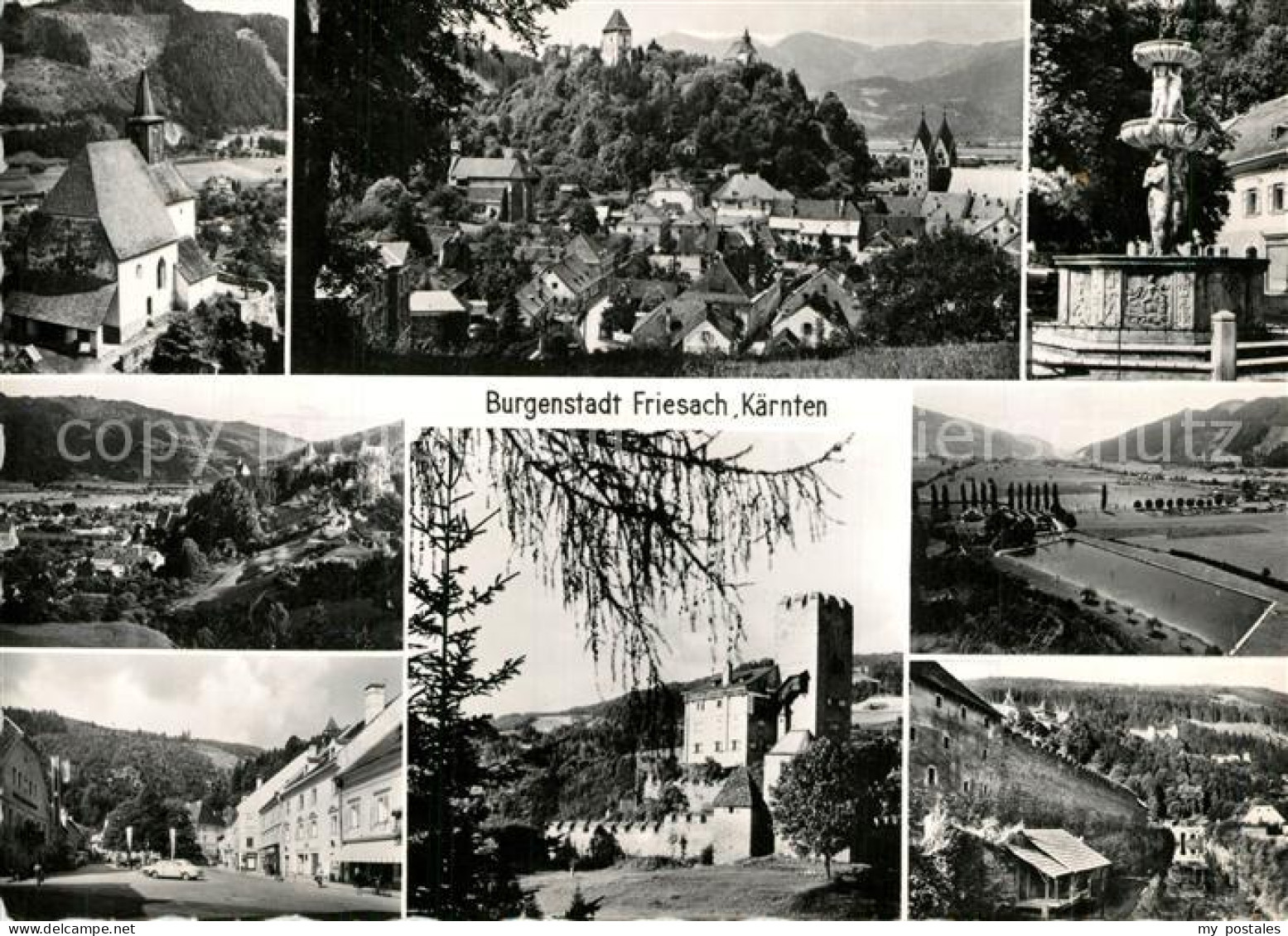 Friesach Kaernten Burgen Brunnen Panorama