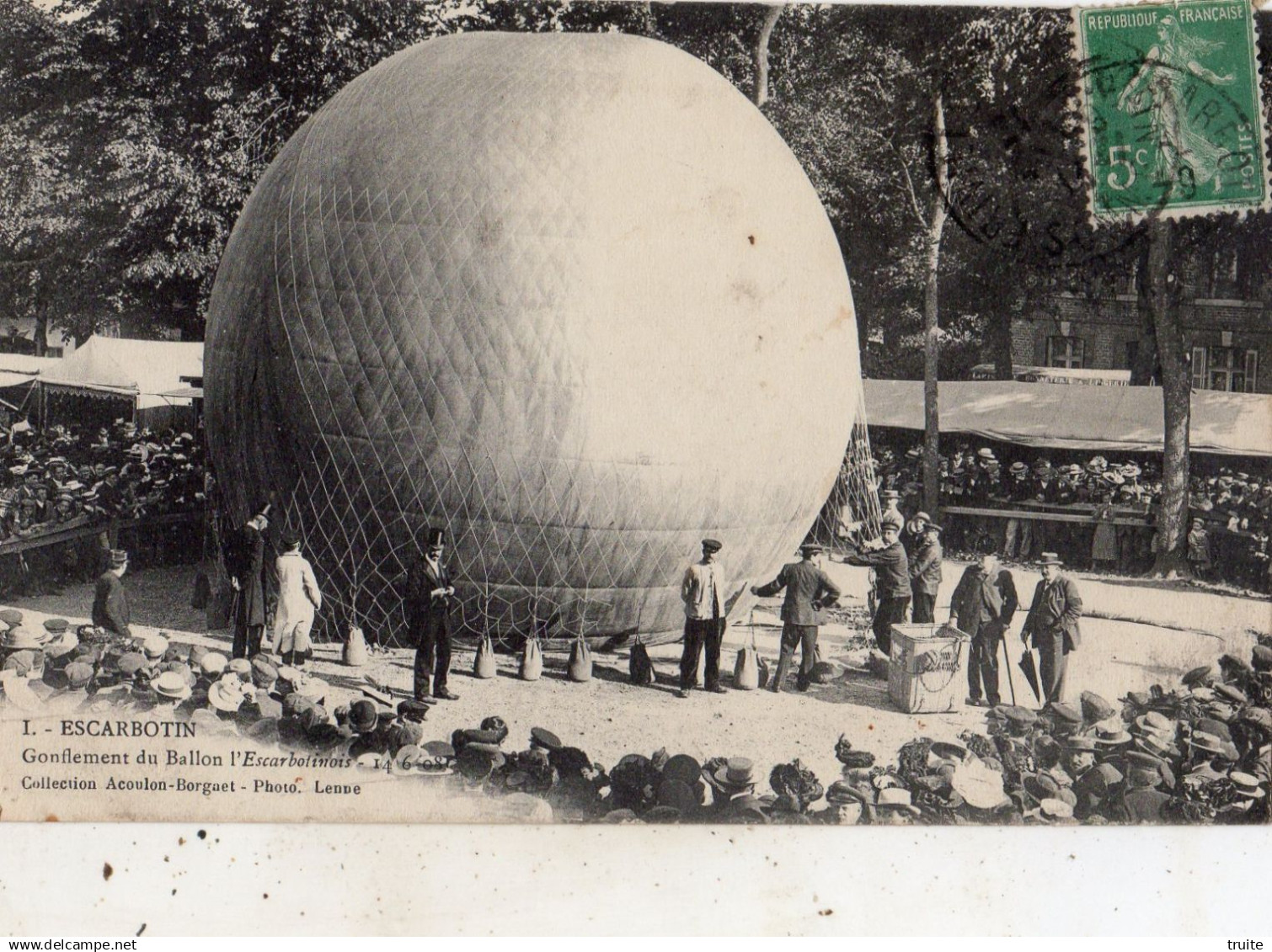 FRIVILLE-ESCARBOTIN GONFLEMENT DU BALLON L'ESCARBOTINOIS 14/06/1908