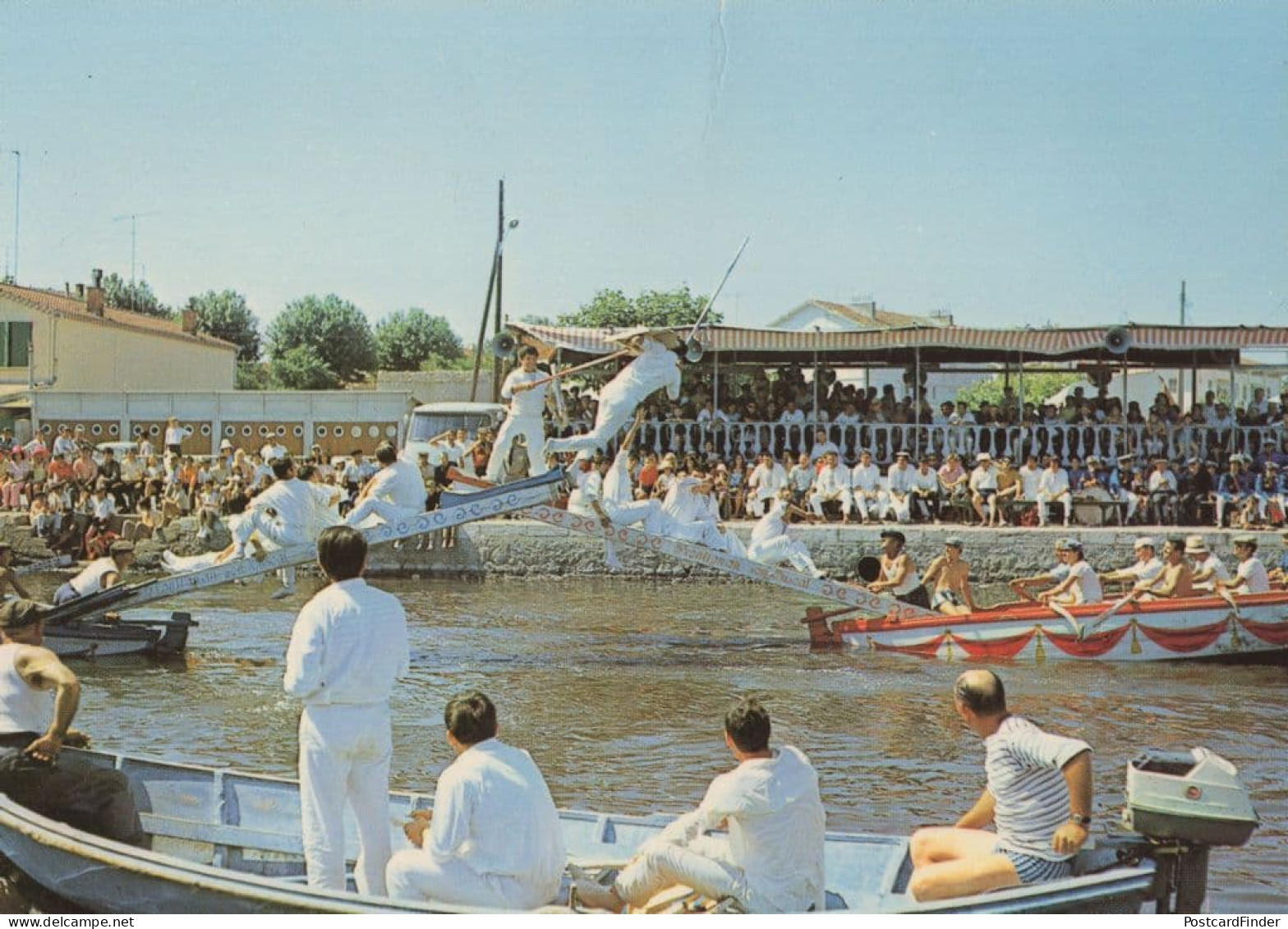 Frontignan France Canal Boat Stunt Men Display French Postcard