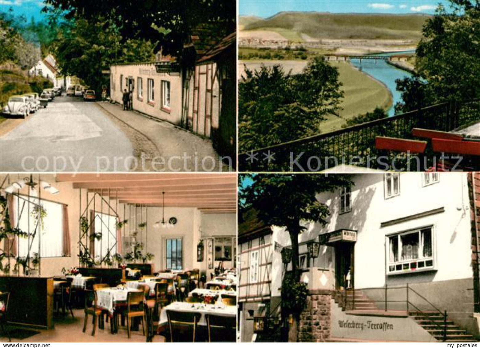 Fuerstenberg Weser Weserberg Terrassen und Hotel Fuerstenberg Gastraum Strassenp