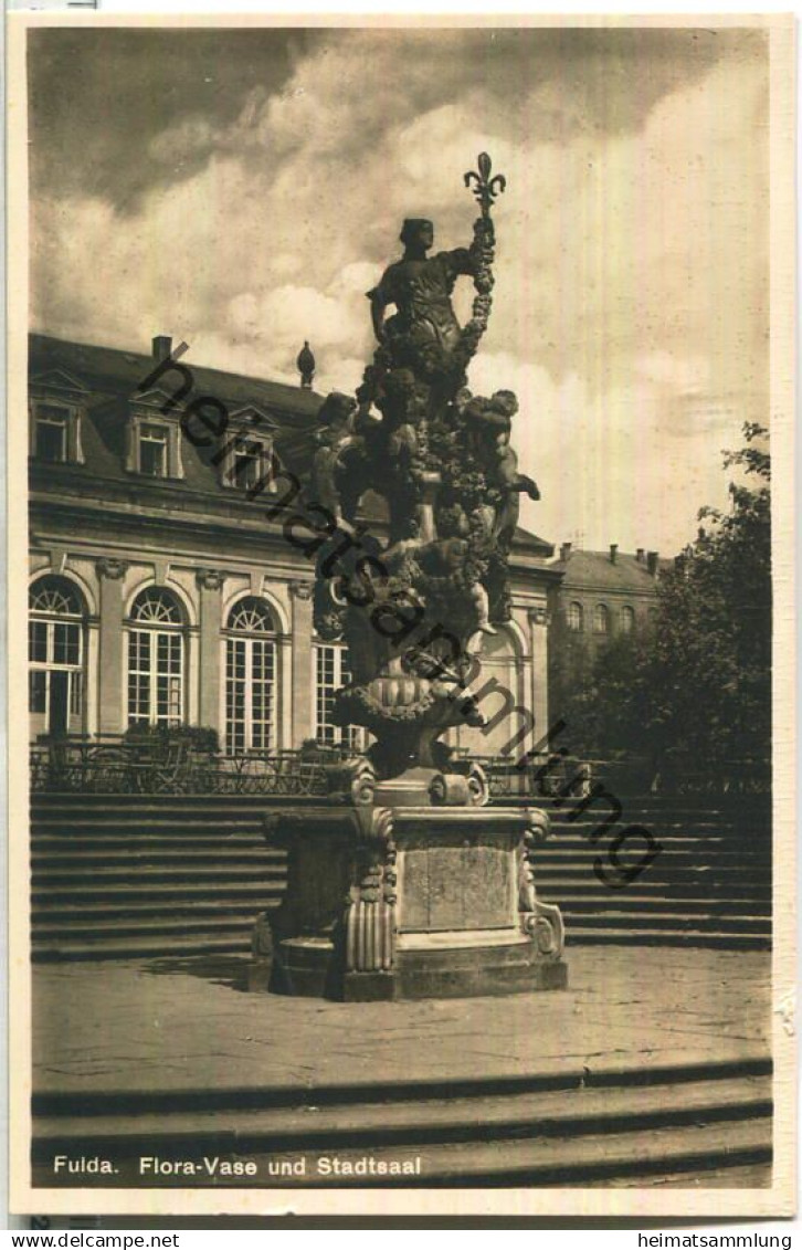 Fulda - Flora-Vase und Stadtsaal - Foto-Ansichtskarte - Posthilfstellenstempel Oberbimbach über Fulda