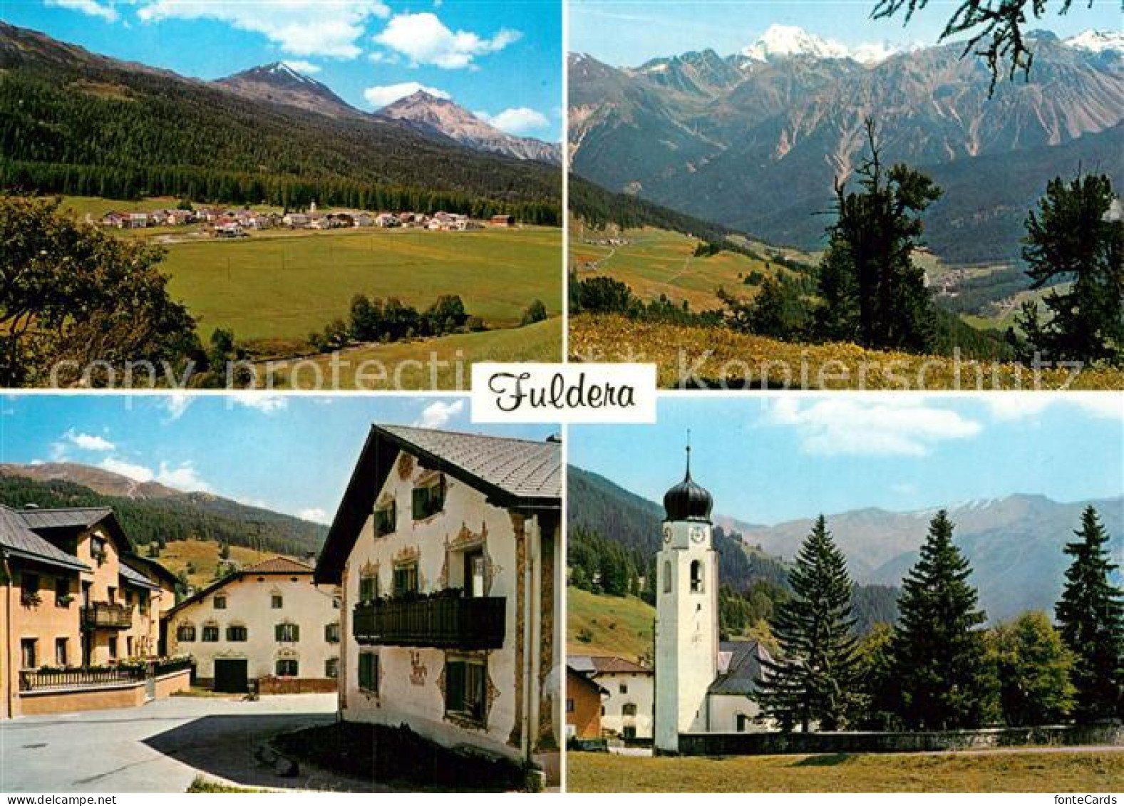 Fuldera Panorama Blick gegen Piz d Aint Umbrail Stelvio Ortler Dorfplatz Hotel K