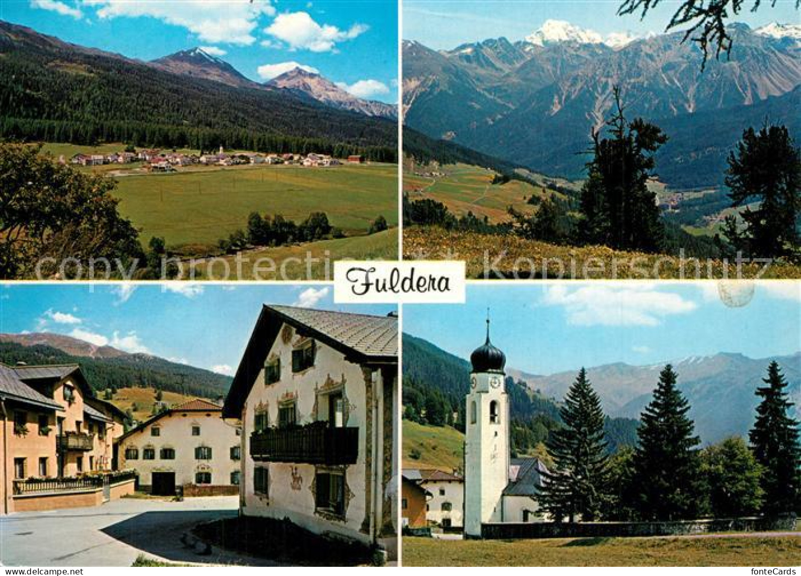 Fuldera Panorama Dorfplatz Hotel Sternen Kirche
