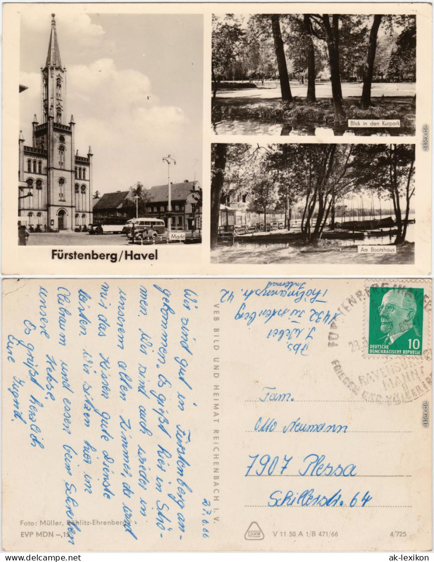 Fürstenberg Havel Markt, Kurpark, Bootshaus Ansichtskarte  1966