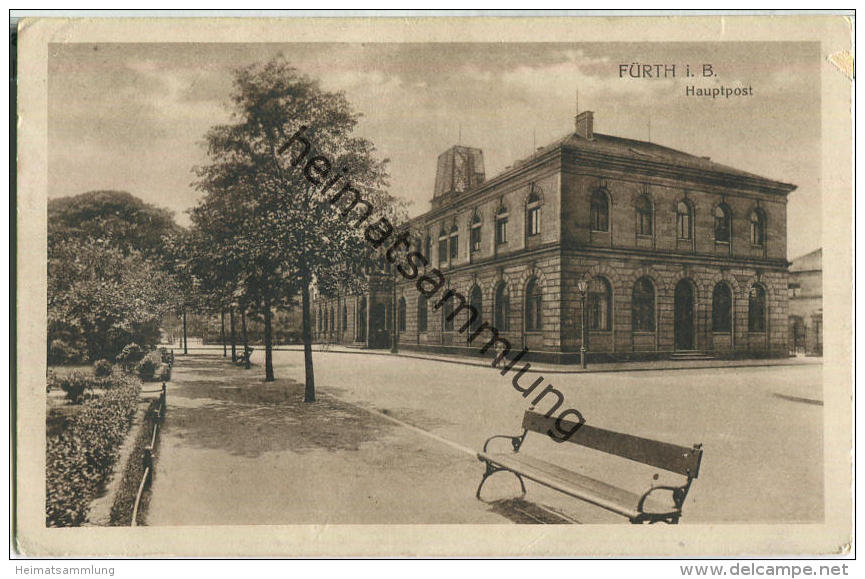 Fürth - Hauptpost - Blauer Feldpostaufkleber