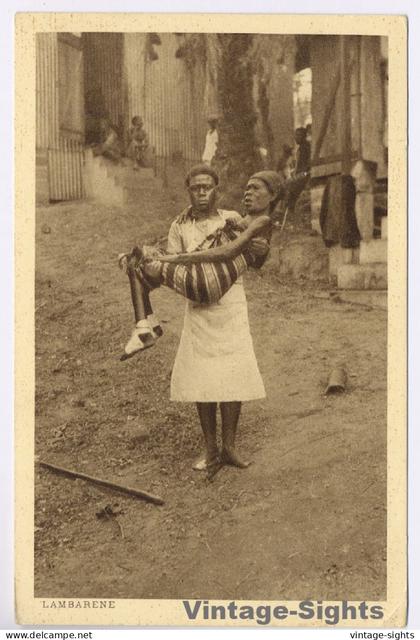 Lambarene: Albert Schweitzer Spital: Doctor Carries Patient (Vintage PC 1910s/1920s)