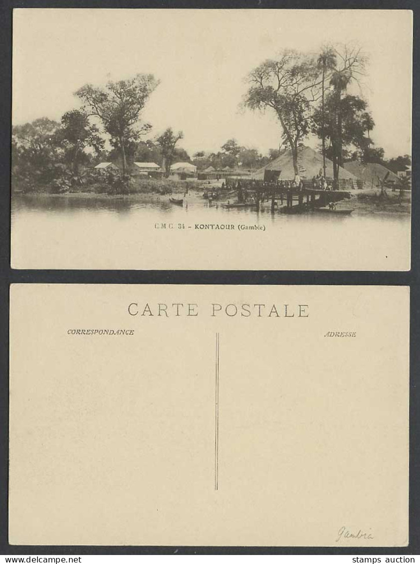 Gambia Gambie Old Postcard Kuntaur Kontaour Native Boats Canoes Quay River Scene