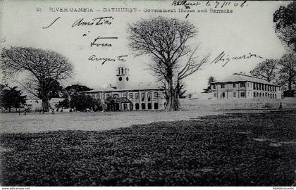 GAMBIE - RIVER-GAMBIA - BATHURST - GOVERMENT HOUSE AND BARRACKS