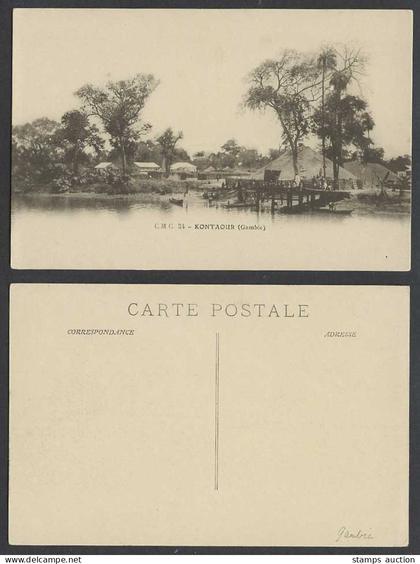 Gambia Gambie Old Postcard Kuntaur Kontaour Native Boats Canoes Quay River Scene