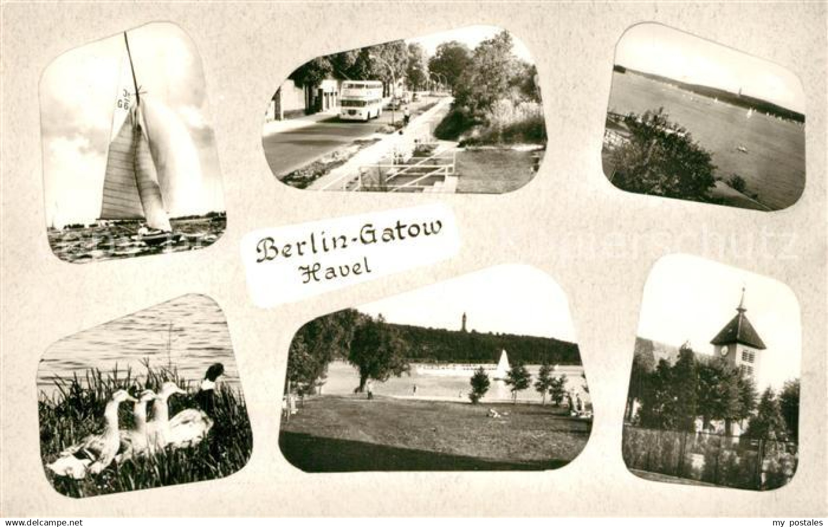 Gatow Berlin Partie an der Havel Segelboot Badestrand Enten Turm