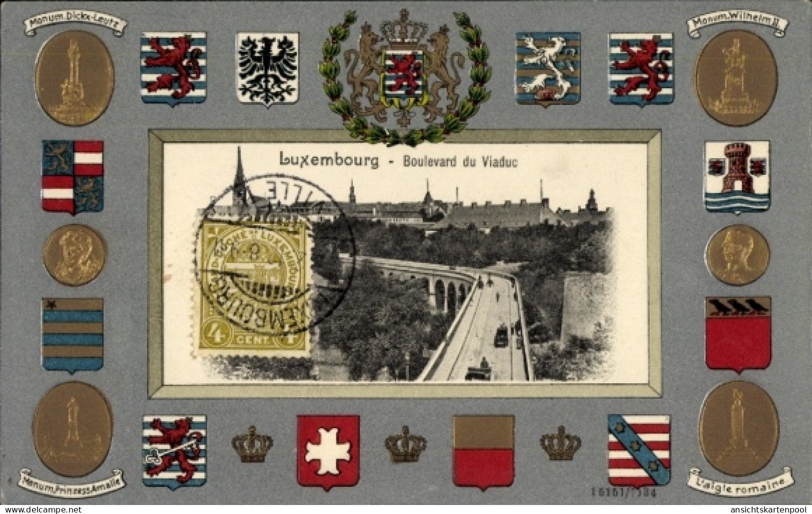Gaufré Blason Passepartout CPA Luxemburg Stadt, Boulevard du Viaduc