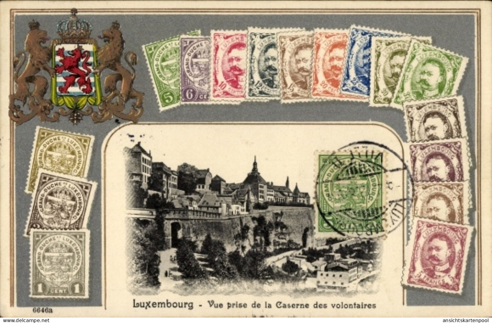 Gaufré Blason Timbres Passepartout CPA Luxemburg Stadt, Freiwilligen-Kaserne