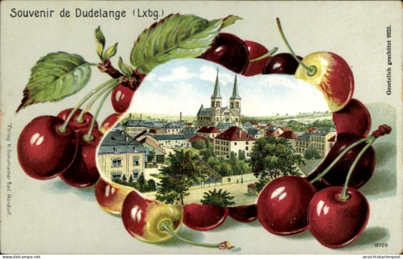 Gaufré Passepartout Lithographie Dudelange Düdelingen Luxemburg, Gesamtansicht, Kirschen