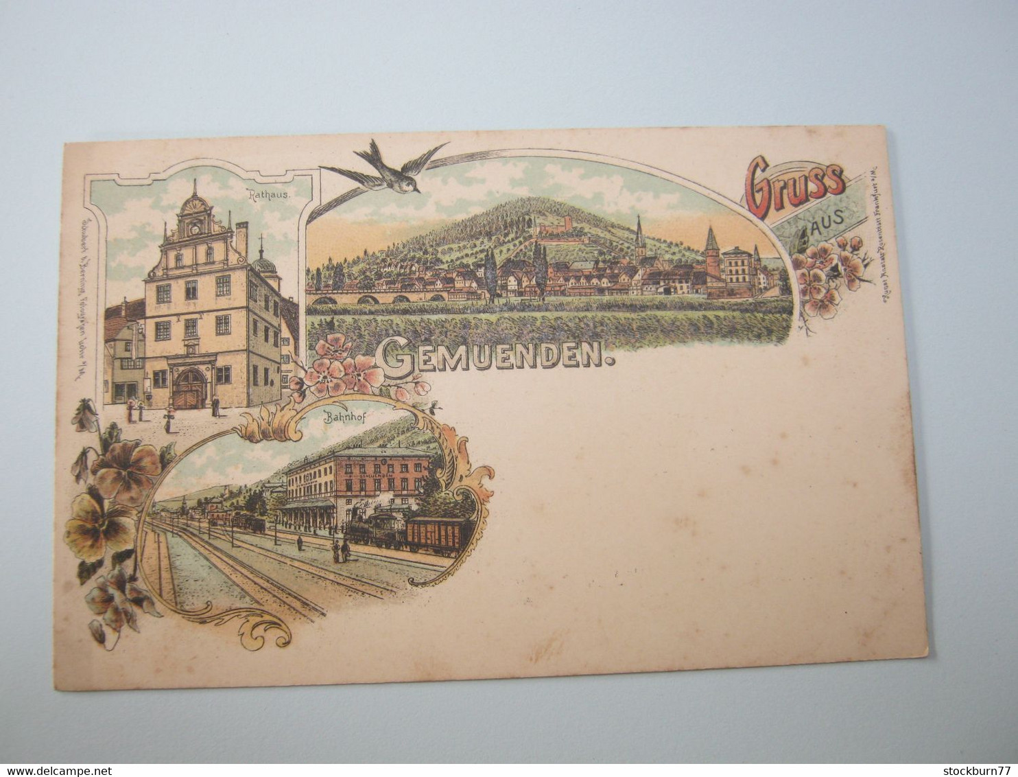 Gemünden, Bahnhof  ,  schöne Karte  um 1900