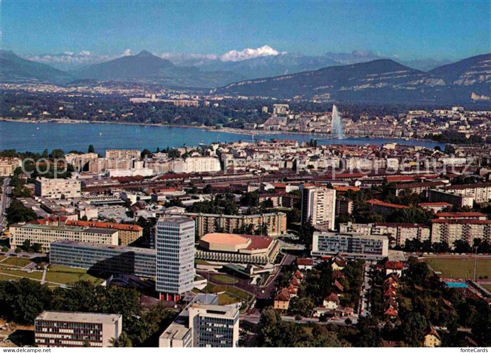Geneve GE Quartier des Institutions Internationales vue aerienne Alpes Mont Blan