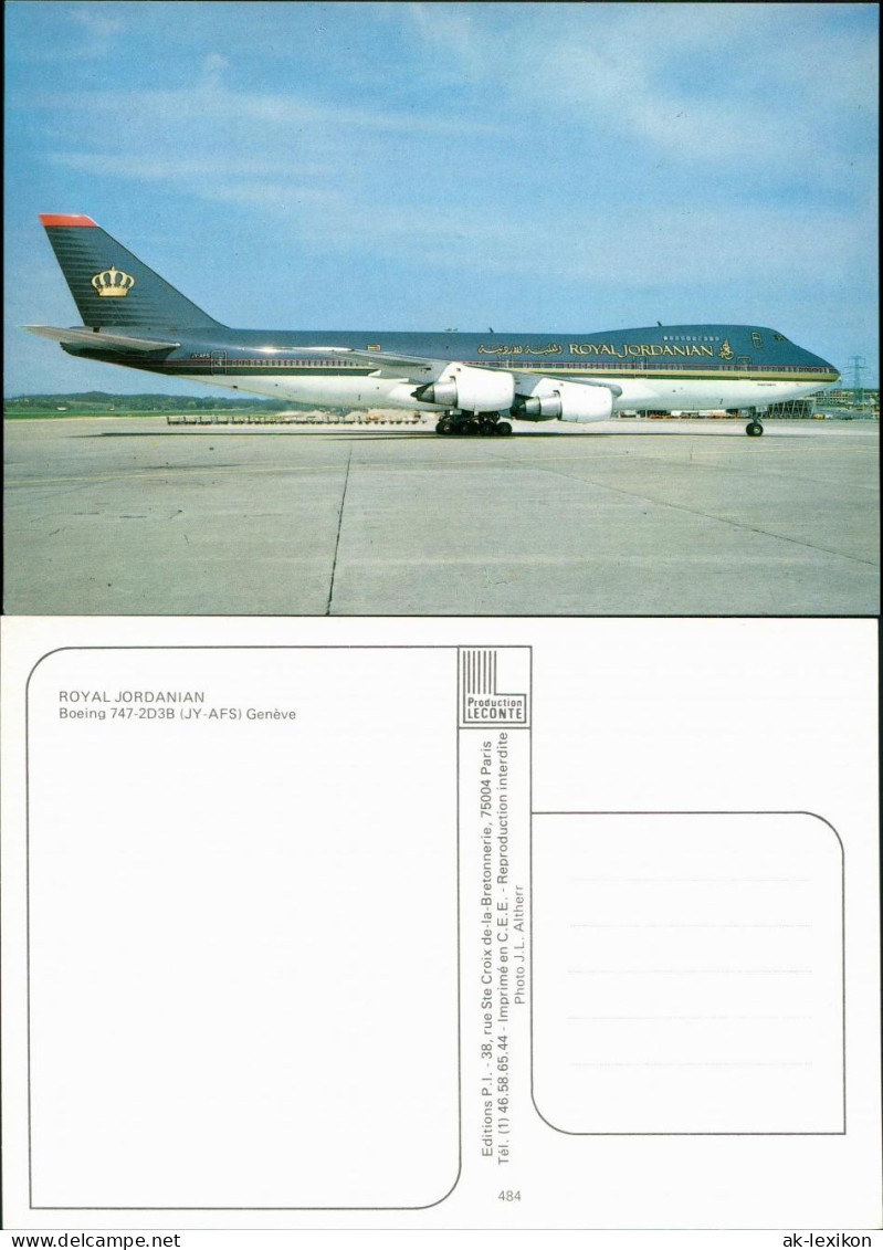 Genf Genève Flugzeug "Royal Jordanian" - Boeing 747-2D3B auf dem Flughafen 1985