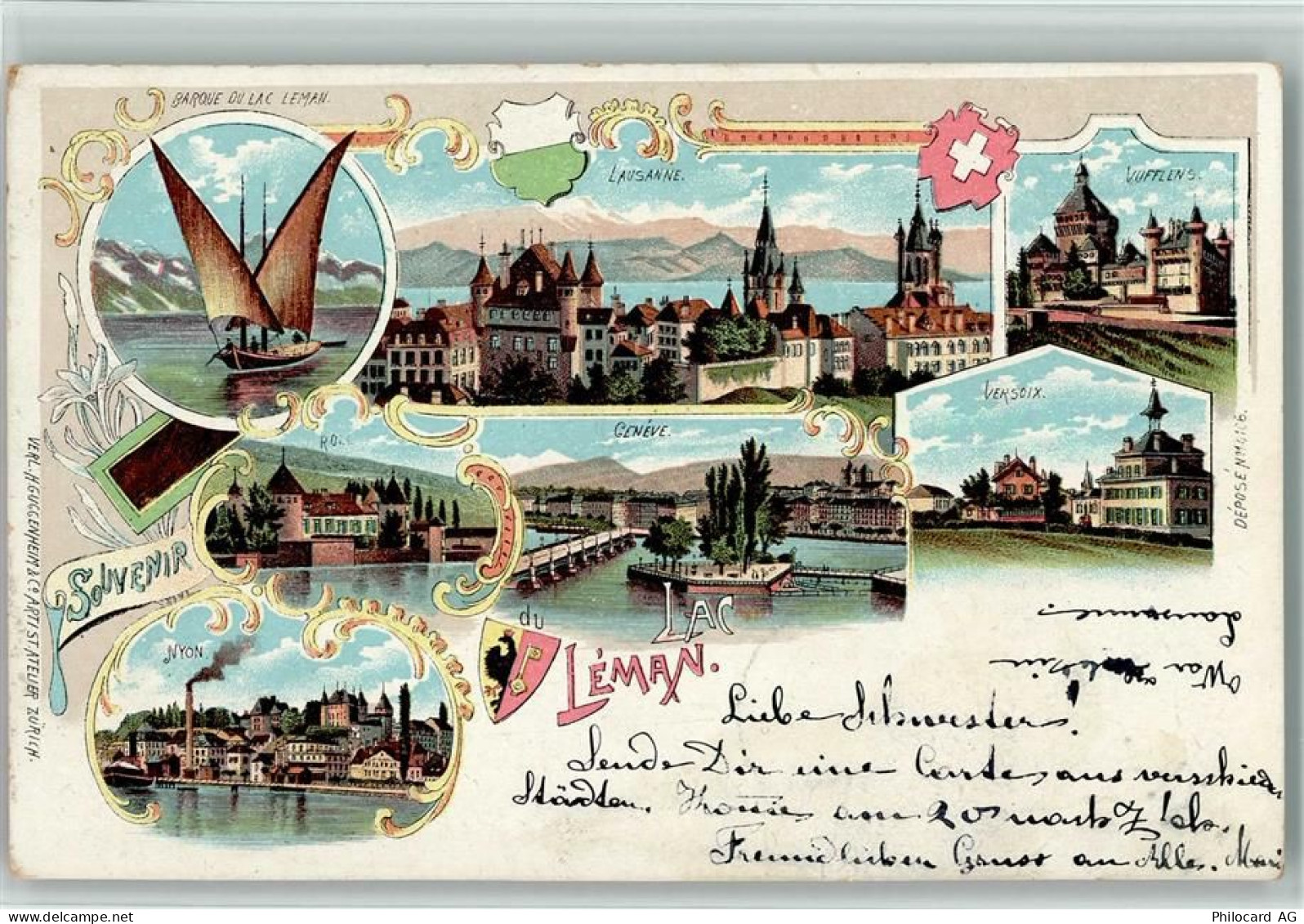 Genfersee Lac Leman 1901 Lithographie Barque du Lac Leman Nyon Geneve La... - 13220867