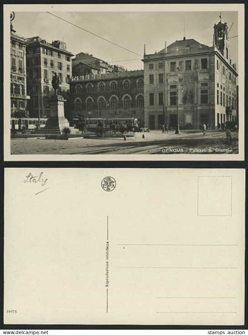 Genova Old Postcard GENOA Palazzo S Giorgio TRAM Street
