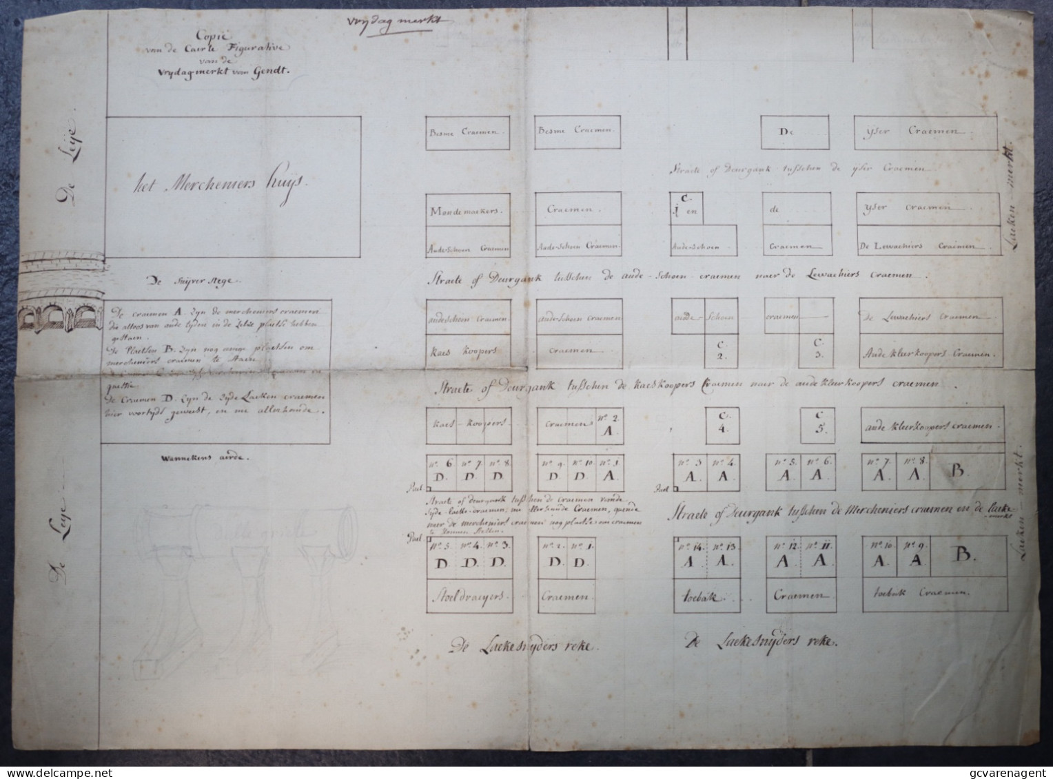 GENT - ZELDZAME KAART VRYDAG MERKT - CAERTE FIGURATIVE VAN DE VRYDAG MERKT VAN GENDT - ZIE BESCHRIJF EN AFBEELDINGEN