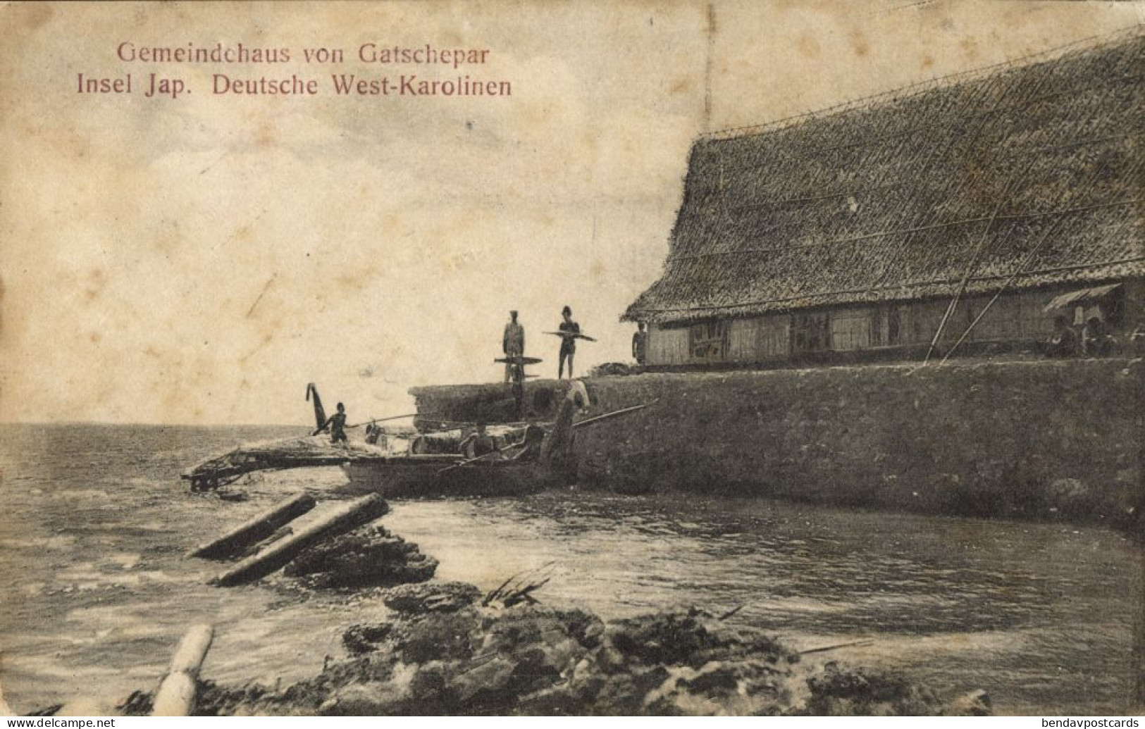 German Caroline Islands, Yap Island, Gatschepar Town Hall (1910s) Micronesia Postcard