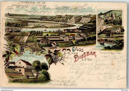 01612 O8401 Diesbar-Seußlitz 1898 Lithographie Gasthaus Zum Ross Dampfsc... - 13626375