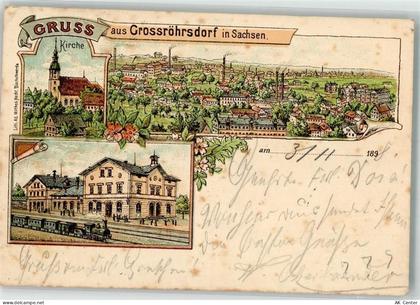 01900 O8501 Großröhrsdorf , OL 1898 Lithographie Bahnhof Kirche Bahnpost... - 13631020