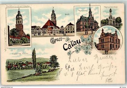 03205 O7540 Calau 1896 Lithographie Marktplatz Rathaus Kriegerdenkmal Po... - 13447293