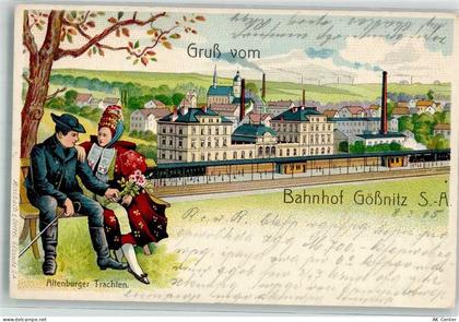04639 O7422 Gößnitz , Thür 1905 Lithographie Bahnhof Altenburger Trachte... - 13638721