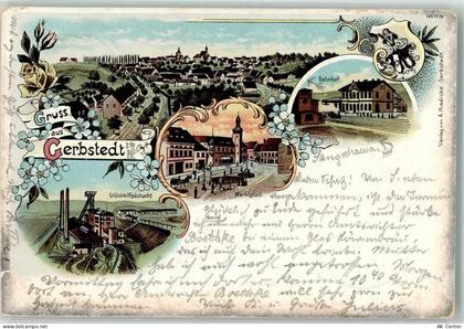 06347 O4272 Gerbstedt 1901 Lithographie Glückaufschacht Marktplatz Bahnh... - 13646038