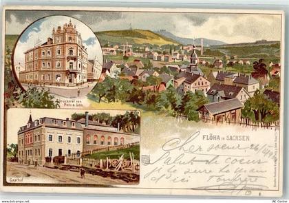 09557 O9380 Flöha 1900 Lithographie Druckerei Peitz & Sohn Gashaus - 13630514