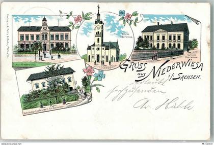 09577 O9387 Niederwiesa 1901 Lithographie Schule Kirche Bahnhofs-Gasthau... - 13639955