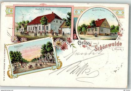16348 O1292 Schönwalde b Wandlitz 1900 Lithographie Dorfstrasse Gasthaus... - 13667982