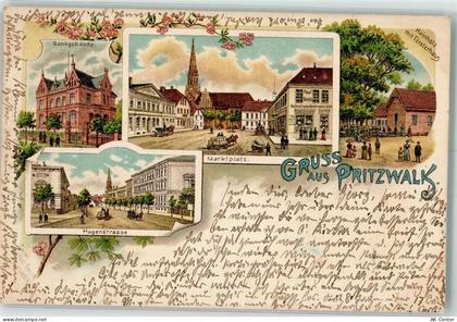 16928 O1920 Pritzwalk 1899 Lithographie Bankgebäude Hagenstraße Marktpla... - 13520229