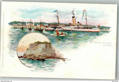 18586 O2345 Göhren , Rügen Lithographie / Künstlerkarte Dampfer vor Göhr... - 13662552