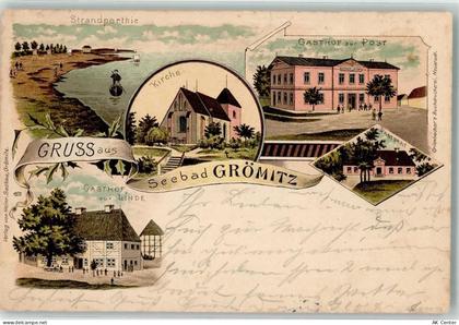 23743 W2433 Grömitz 1907 Lithographie Strand Gasthaus zur Post Gasthaus ... - 13628862