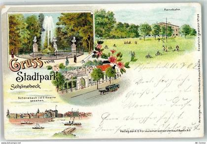 39218 O3300 Schönebeck Elbe 1902 Lithographie Stadtpark Pferdestraßenbah... - 13610264