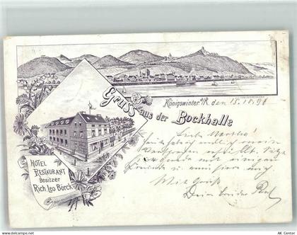 53639 W5330 Königswinter 1896 Lithographie Vorläufer Hotel-Gasthaus Bock... - 13632716
