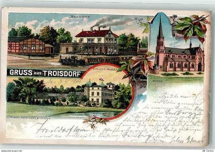 53840 W5210 Troisdorf Lithographie Schloß Wissen Bahnhof Kirche - 13627555